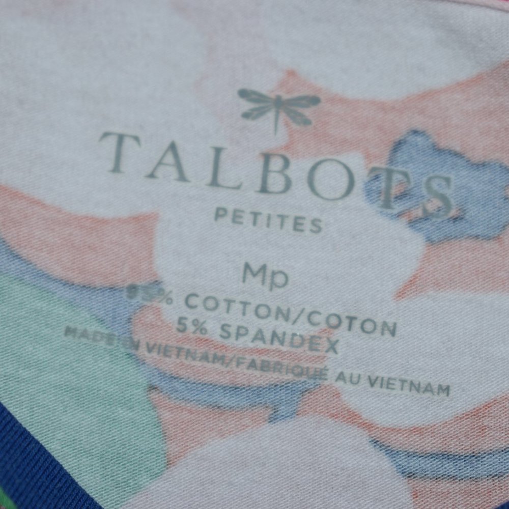 Talbot Petites Cotton Spandex top blouse 3/4 sleeve Tropical Floral print Medium - Picture 5 of 5